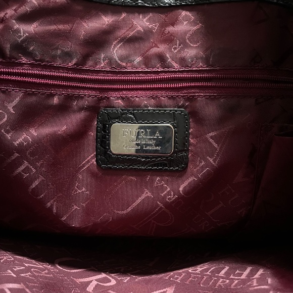 Furla Black Crocodile-Embossed Leather Tote Bag Chic - Picture 8 of 8